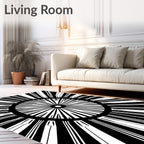 Radial Sunburst Black White Concentric Rug