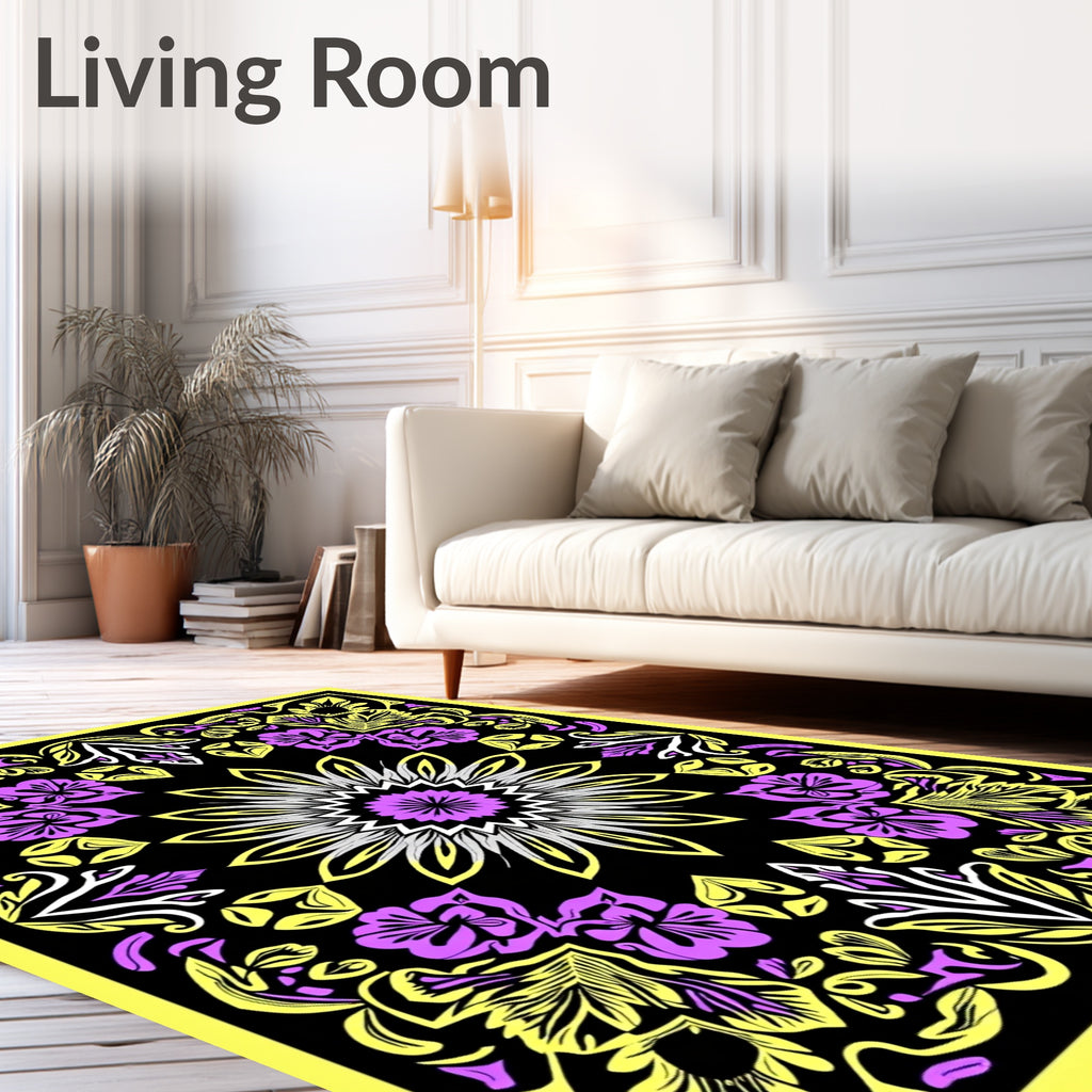 Vibrant Pink Yellow Floral Sunburst Rug