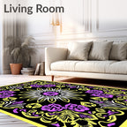 Vibrant Pink Yellow Floral Sunburst Rug