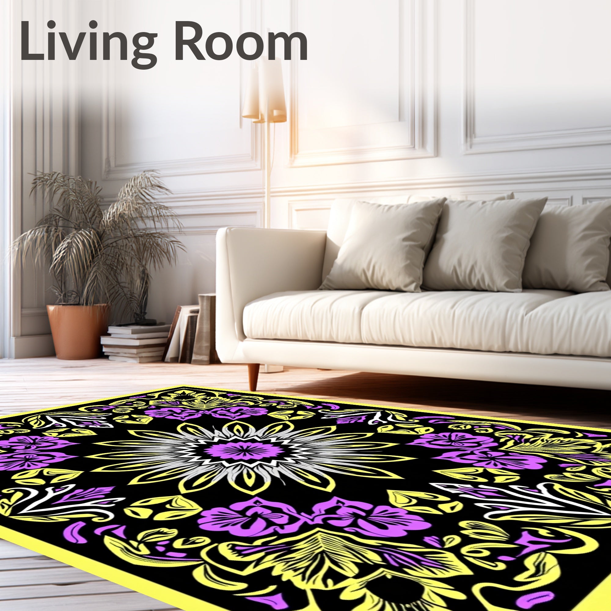 Vibrant Pink Yellow Floral Sunburst Rug