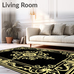 Black And Gold Classic Floral Ornament Rug