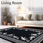 Bold Black White Folkloric Animal Border Rug