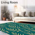 Teal Gold Fern Leaf With Flower Rug