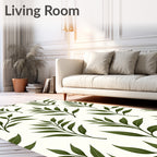 Dark Green Leaf Branches on Cream Rug