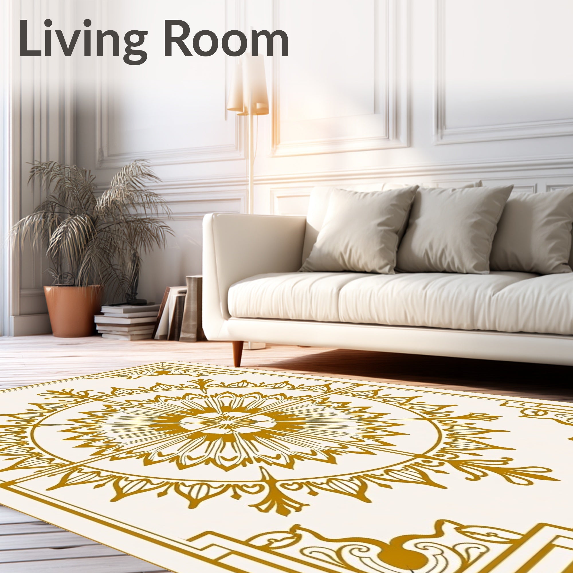 Golden Sunburst Floral Medallion Rug