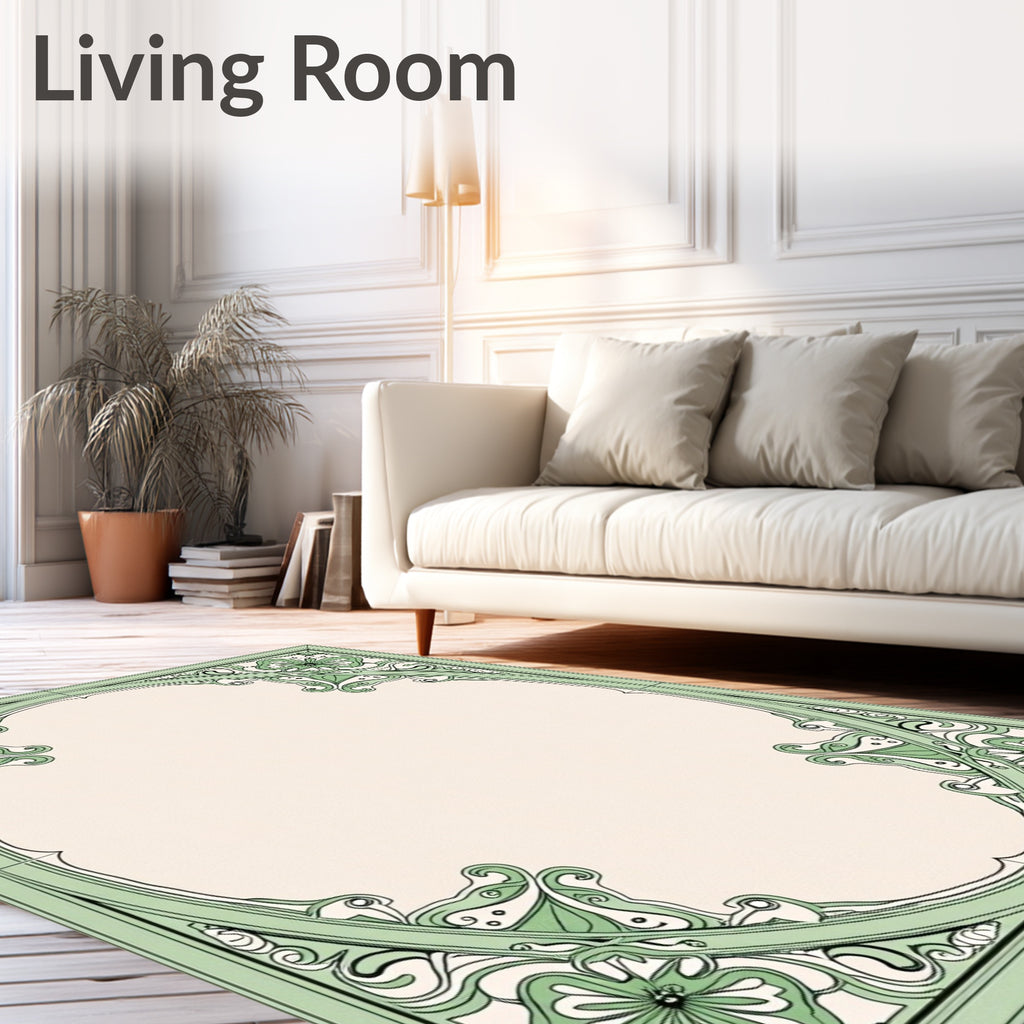 Soft Green Floral Art Nouveau Frame Rug