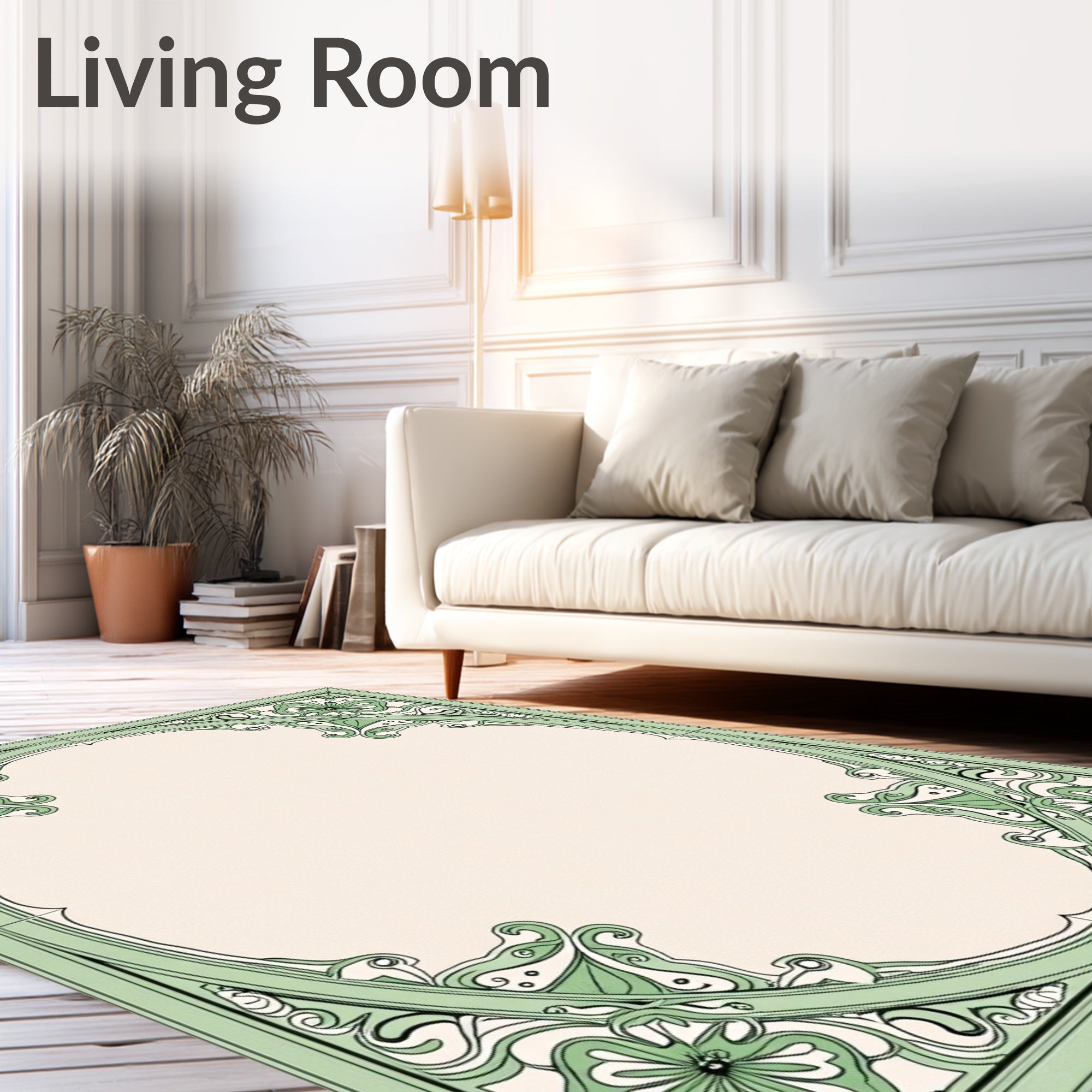 Soft Green Floral Art Nouveau Frame Rug