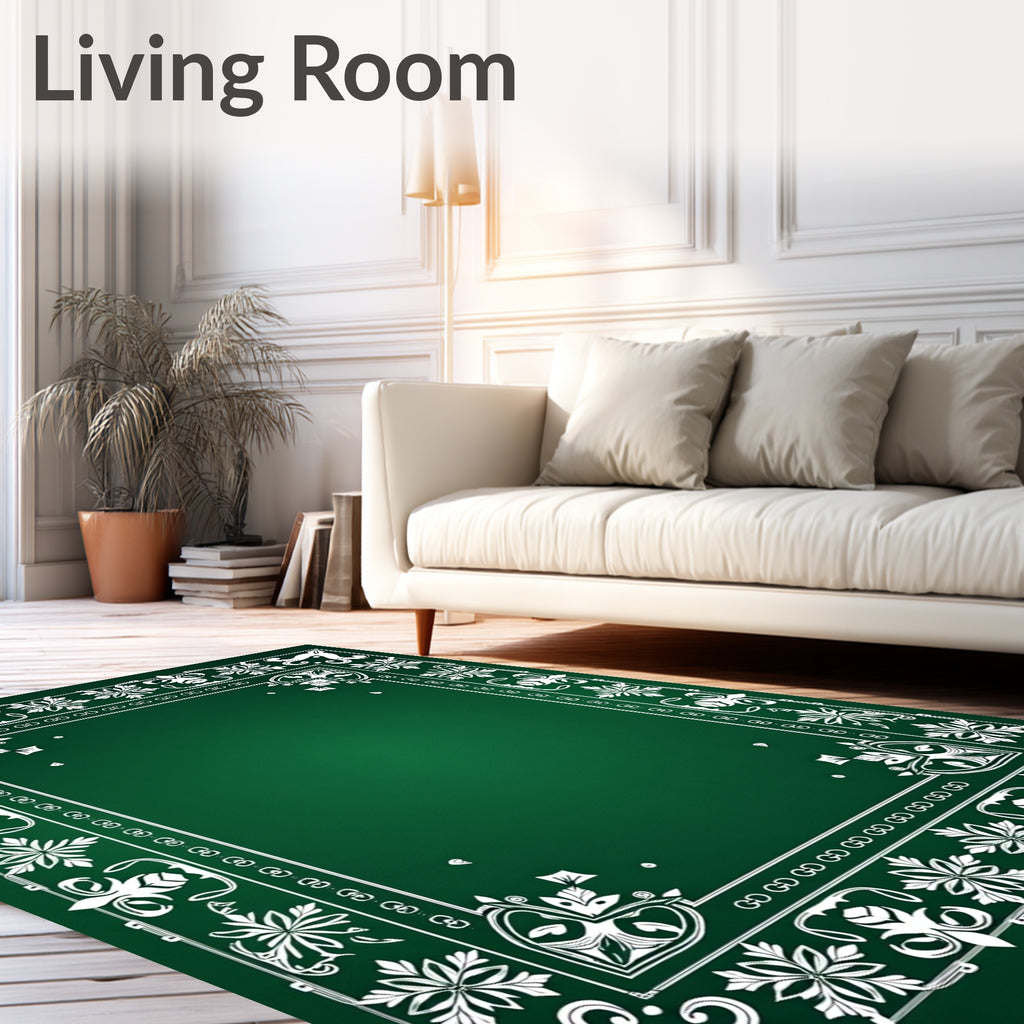 Elegant White Floral Border Emerald Rug