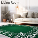 Elegant White Floral Border Emerald Rug