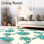 Aqua Teal Orange Medallion Scroll Rug