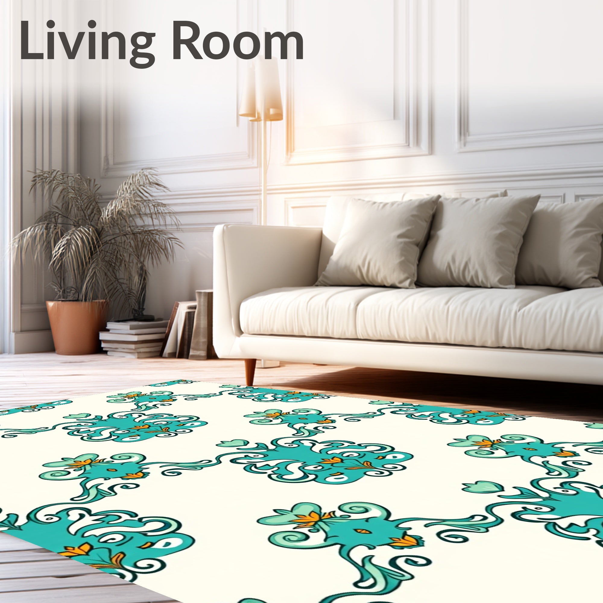 Aqua Teal Orange Medallion Scroll Rug