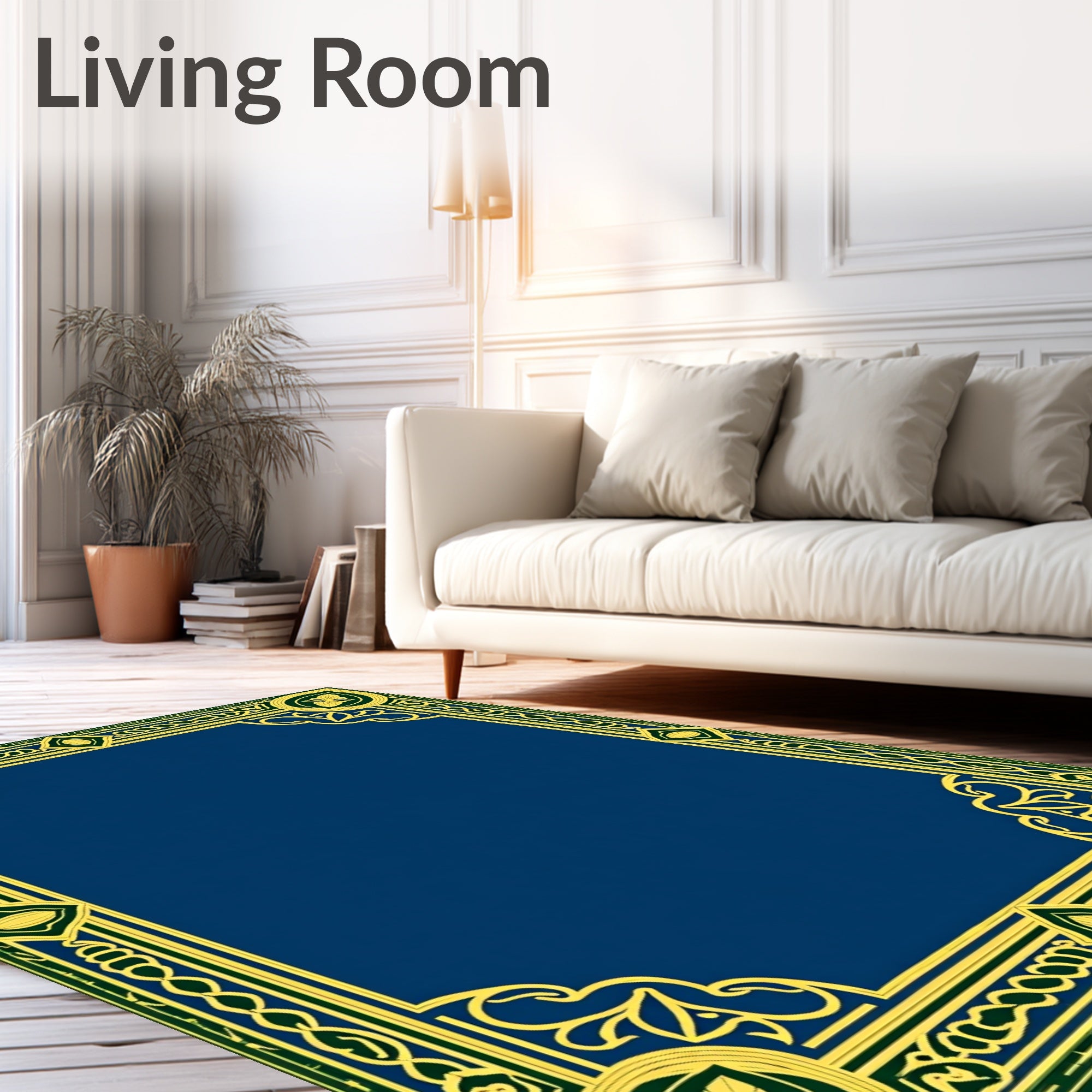 Regal Navy Gold Leaf Border Rug