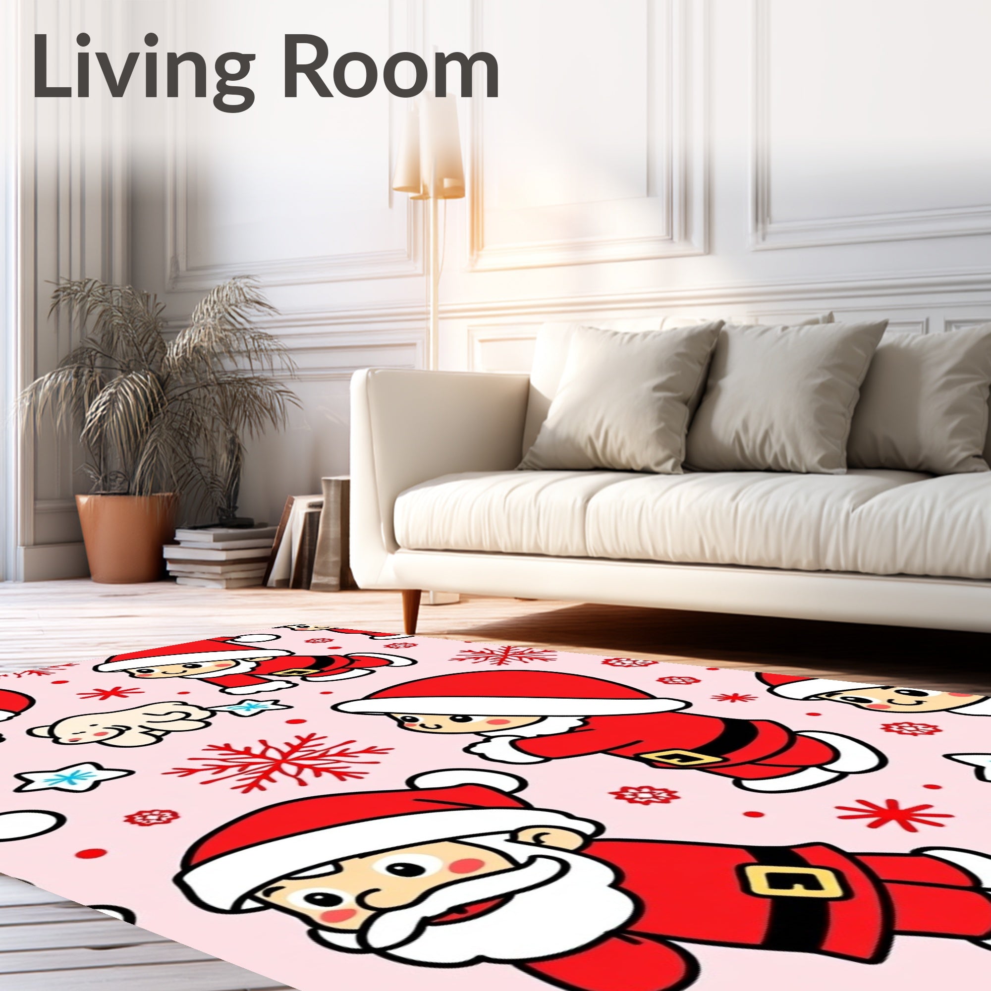 Cute Santa Helpers Snowflakes Pink Rug