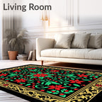 Red Green Floral Botanical Ornament Rug