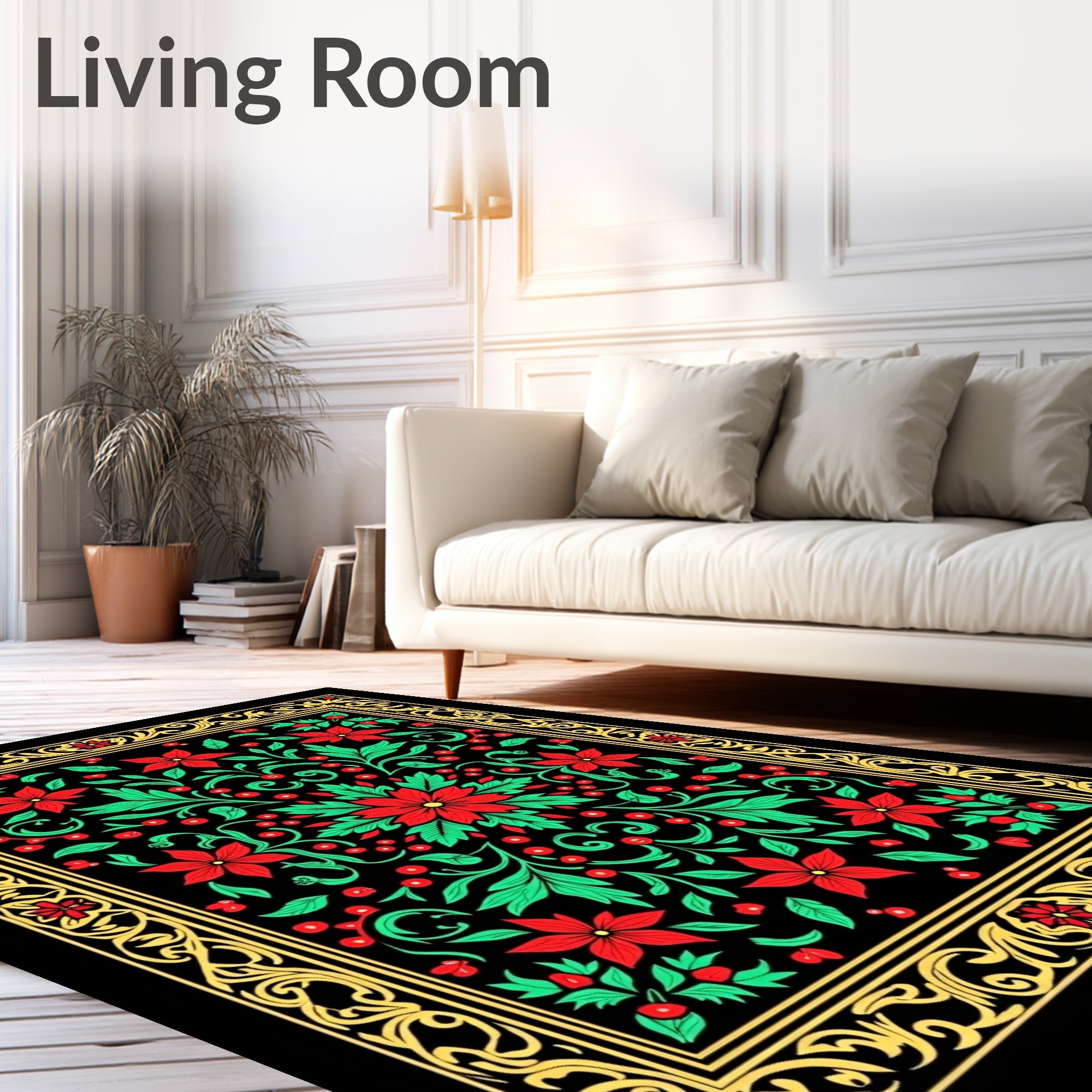 Red Green Floral Botanical Ornament Rug