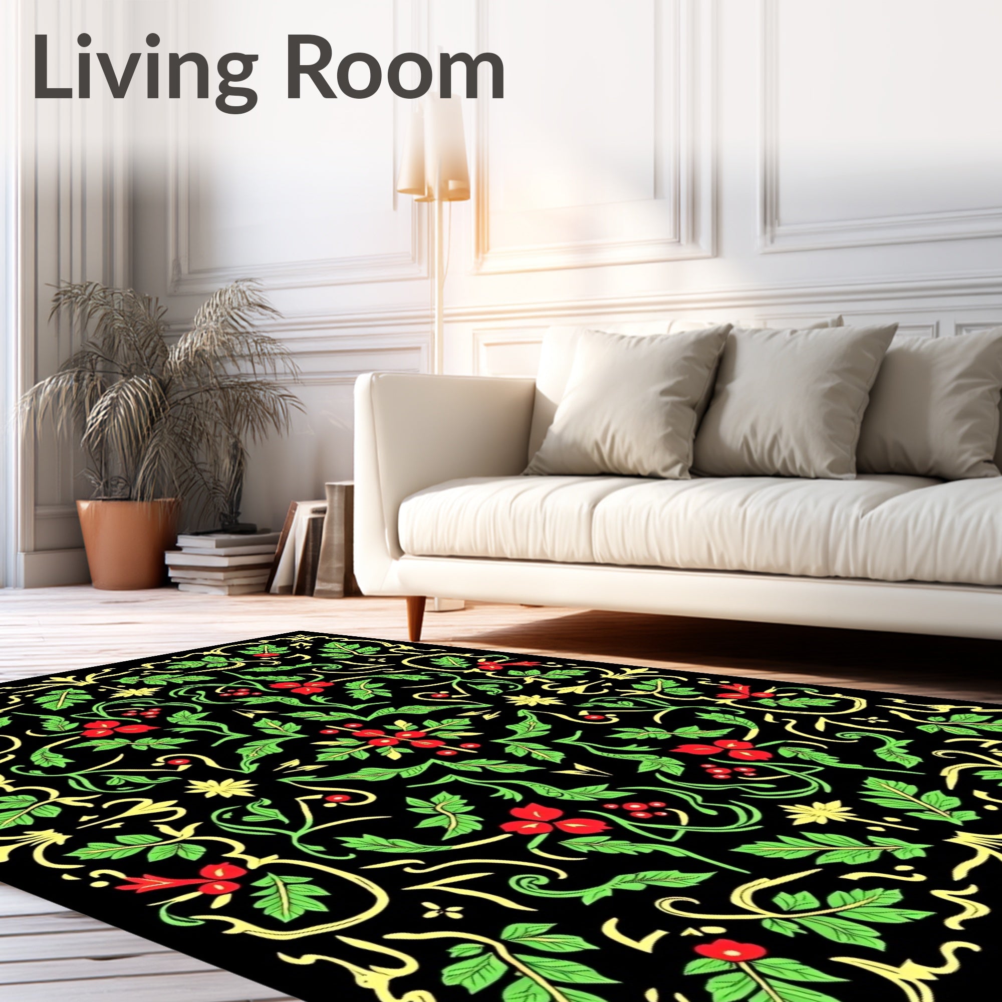 Vibrant Red Berry Holly Foliage Rug