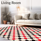 Crimson Black Lattice Starburst Rug