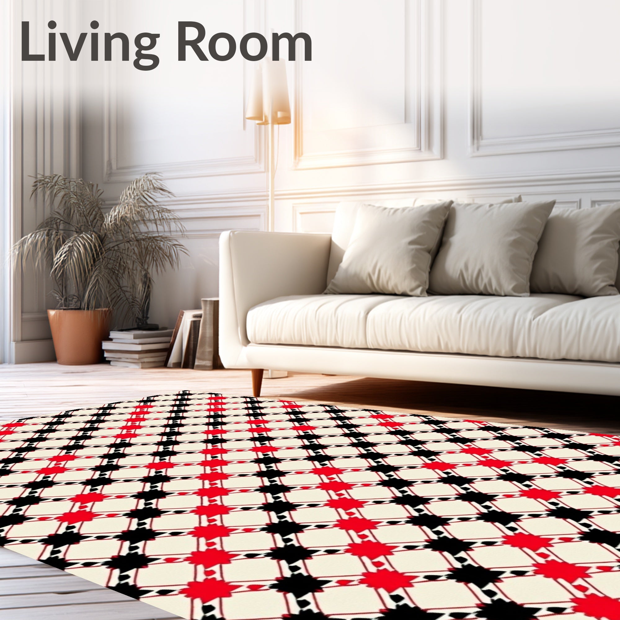 Crimson Black Lattice Starburst Rug