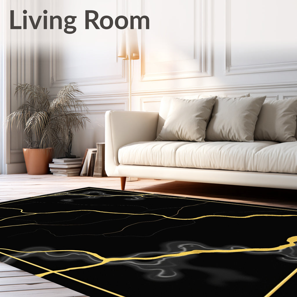 Black Gold Vein Abstract Rug