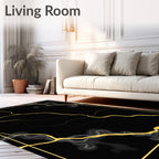 Black Gold Vein Abstract Rug