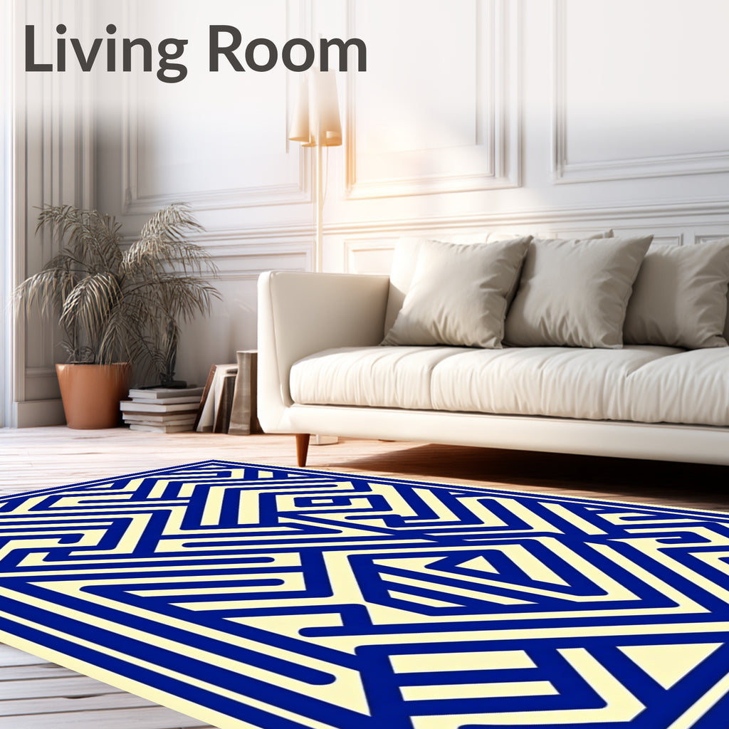 Electric Blue Maze Geometric Lines Rug