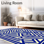 Electric Blue Maze Geometric Lines Rug