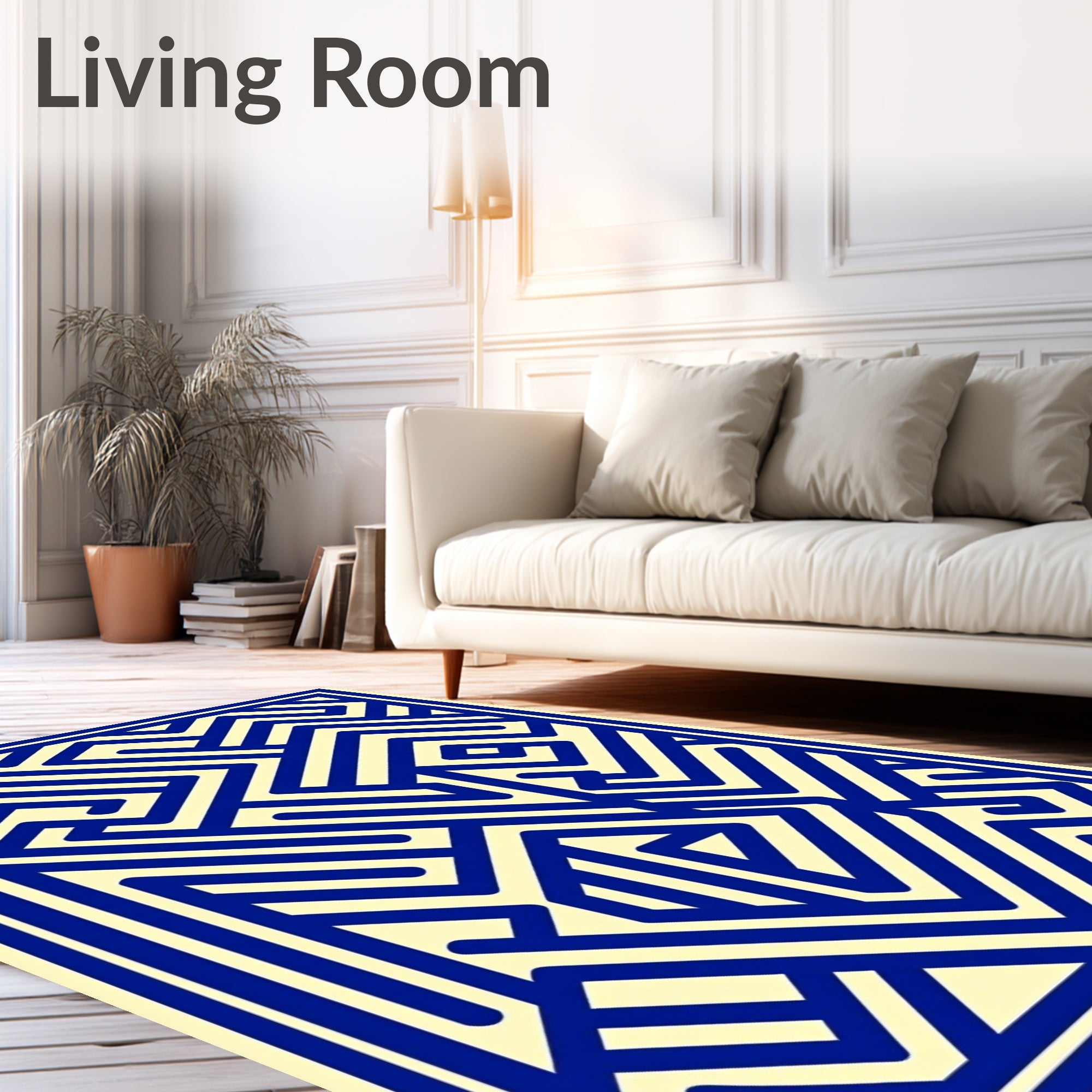 Electric Blue Maze Geometric Lines Rug