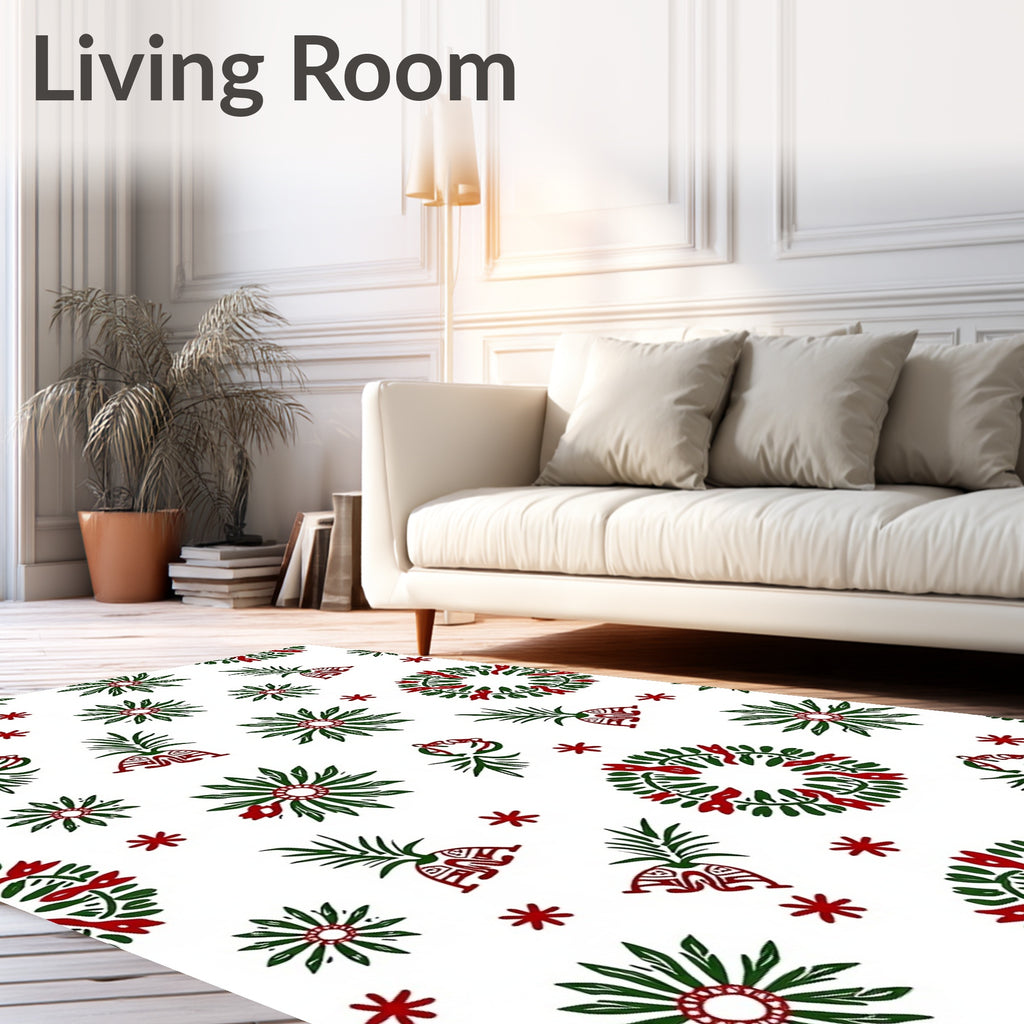 Festive Holly Wreath Red Green Folk Rug