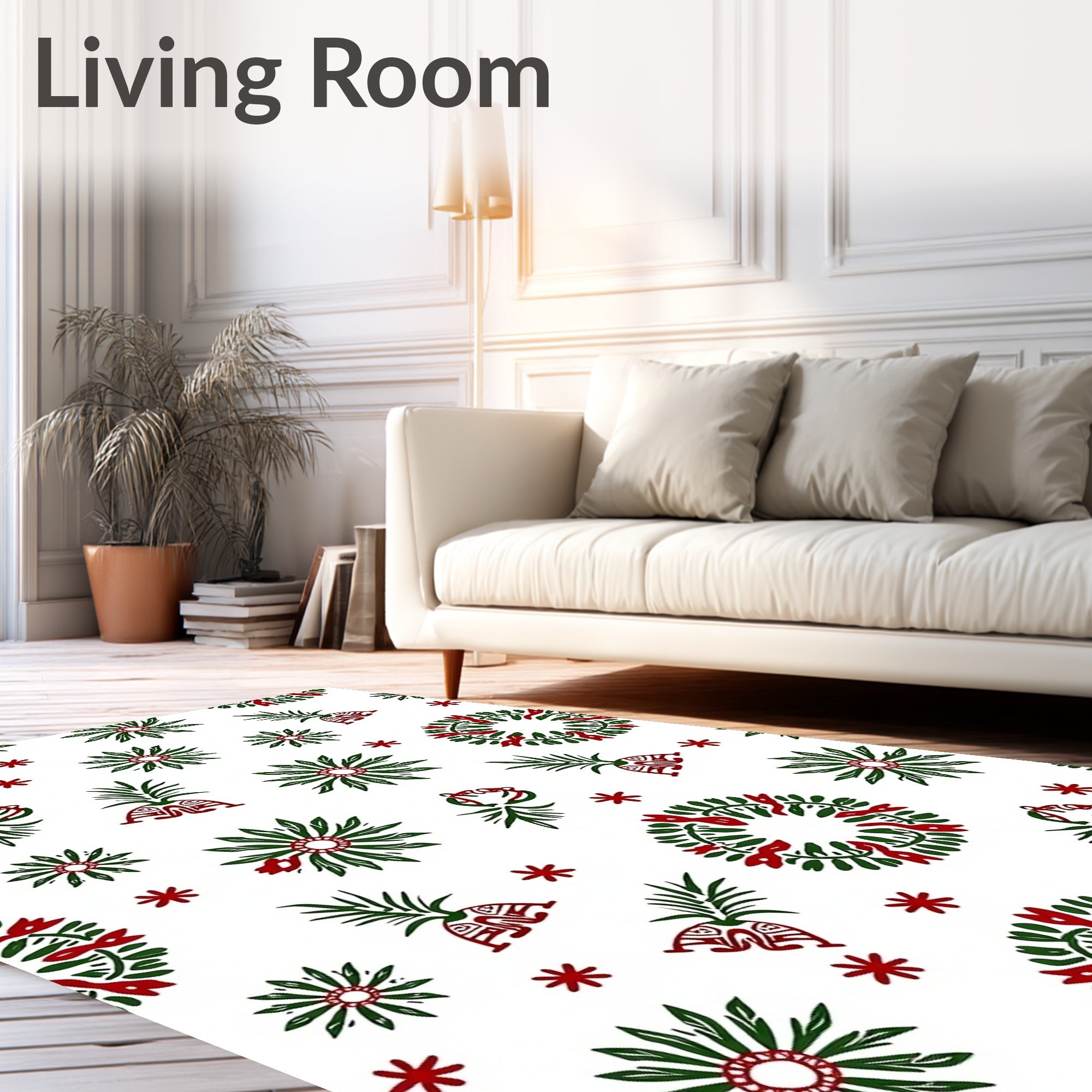 Festive Holly Wreath Red Green Folk Rug