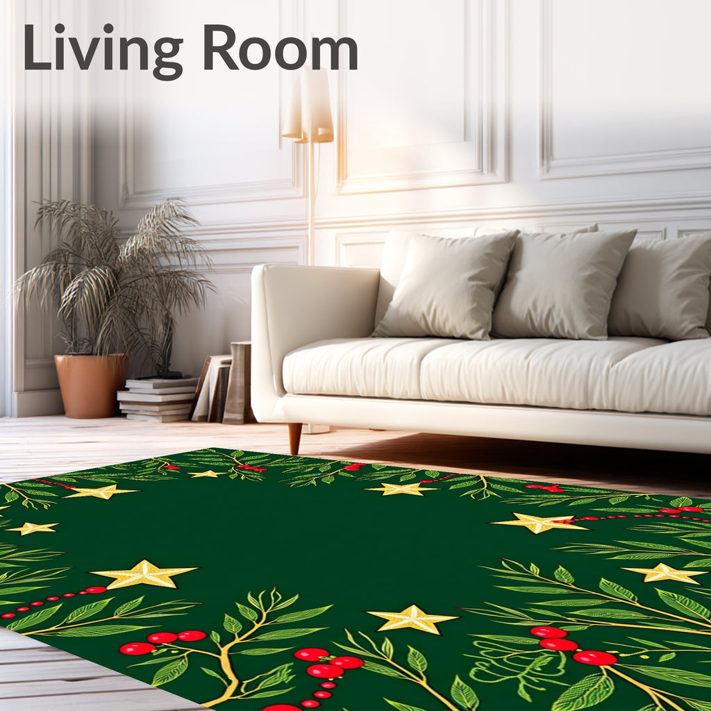 Green Red Gold Star Foliage Garland Rug
