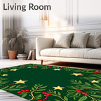 Green Red Gold Star Foliage Garland Rug