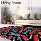 Red Blue Rectangles Scattered Black Rug