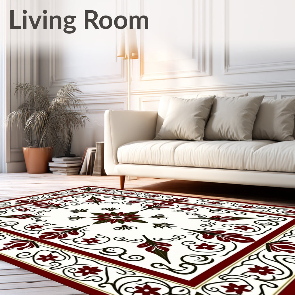 Deep Red Floral Vine Medallion Rug