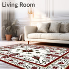 Deep Red Floral Vine Medallion Rug