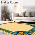 Vintage Yellow Blue Floral Border Rug