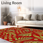 Vibrant Red Yellow Leafy Bloom Rug
