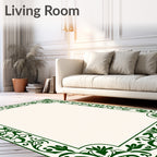 Green Floral Vine Scroll Border Rug
