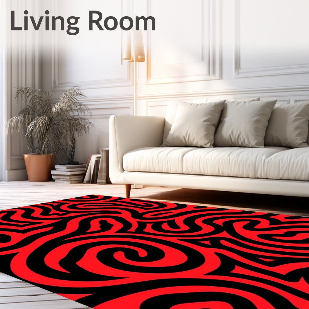 Red Black Swirl Abstract Rug