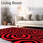 Red Black Swirl Abstract Rug