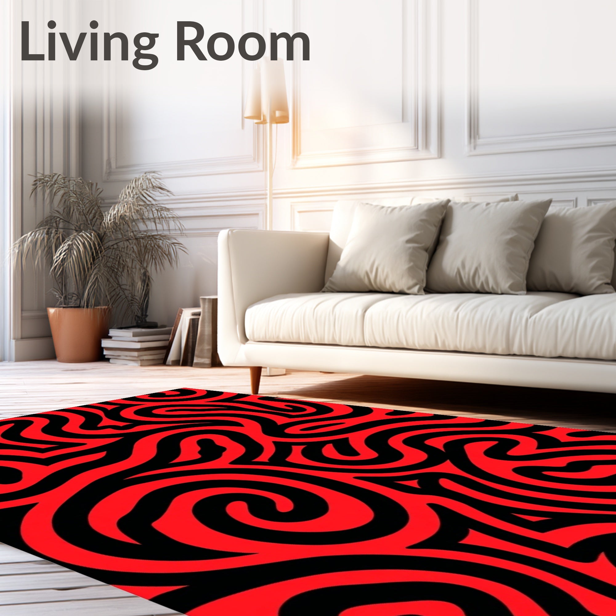 Red Black Swirl Abstract Rug