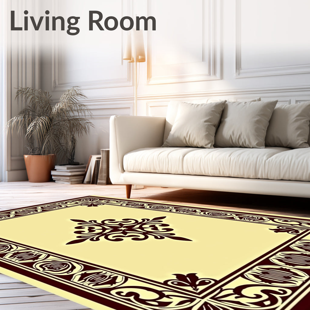 Deep Burgundy Floral Centerpiece Border Rug