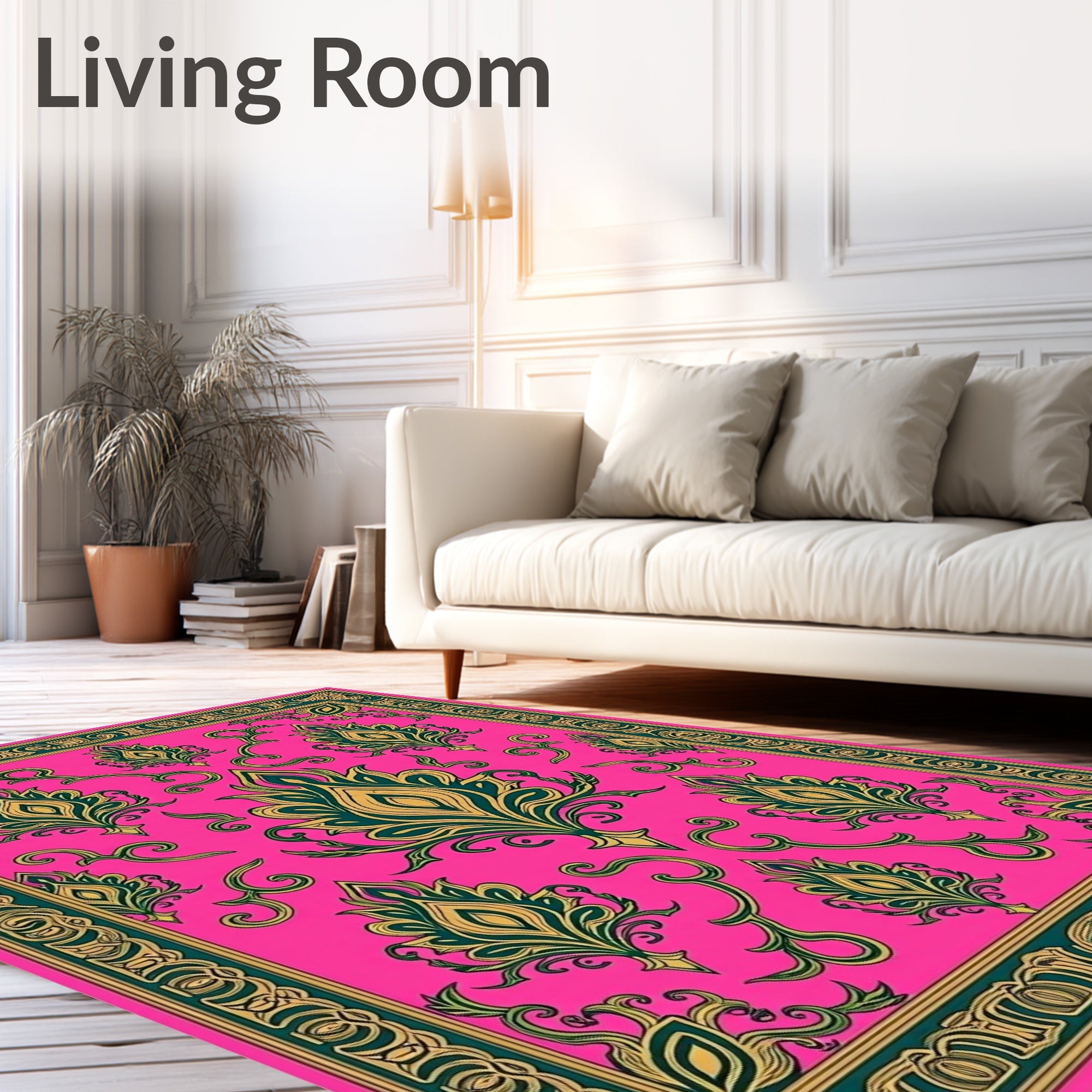 Vibrant Pink Emerald Floral Medallion Rug