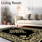 Ornate Yellow Floral Medallion Frame Rug