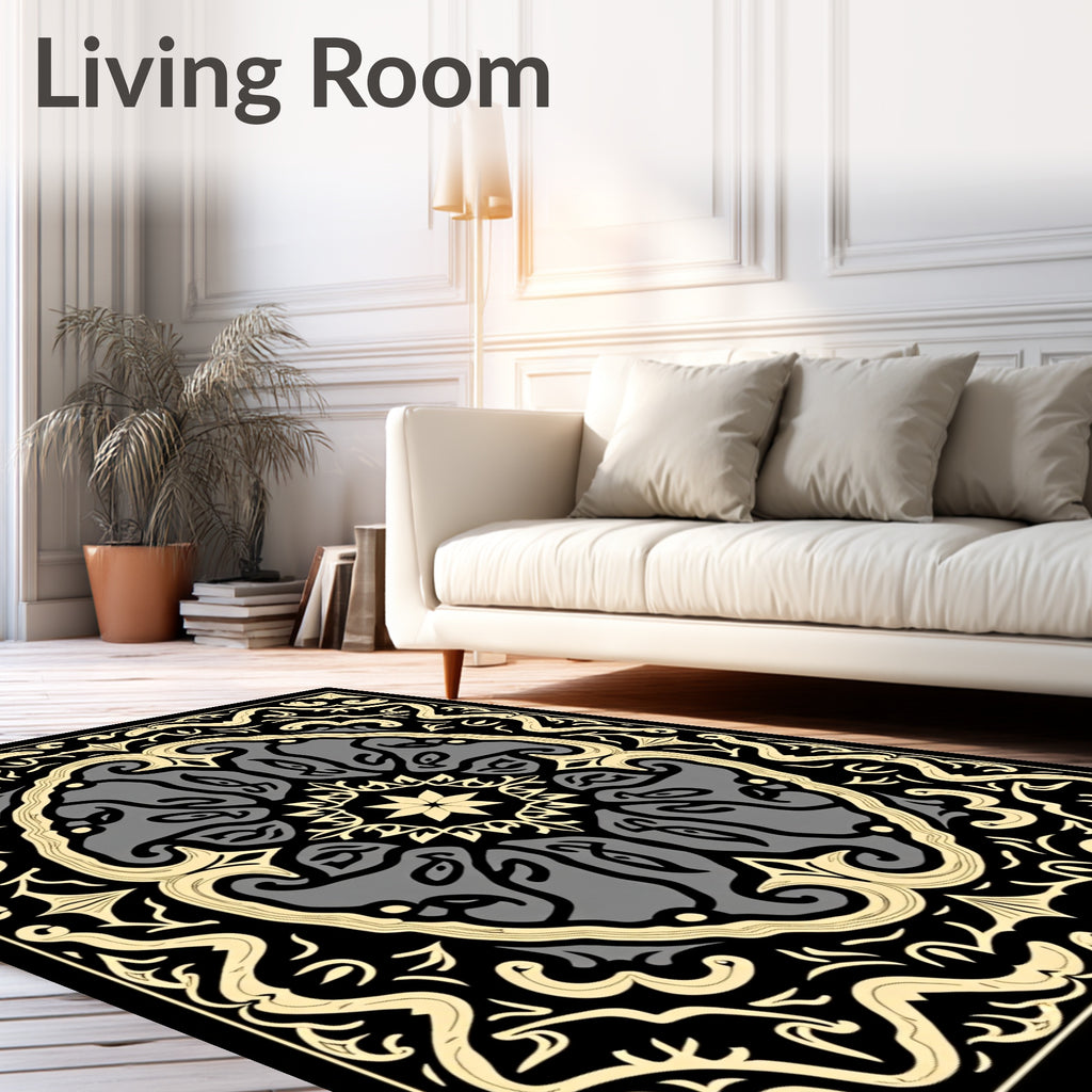 Intricate Gray Black Archway Floral Rug