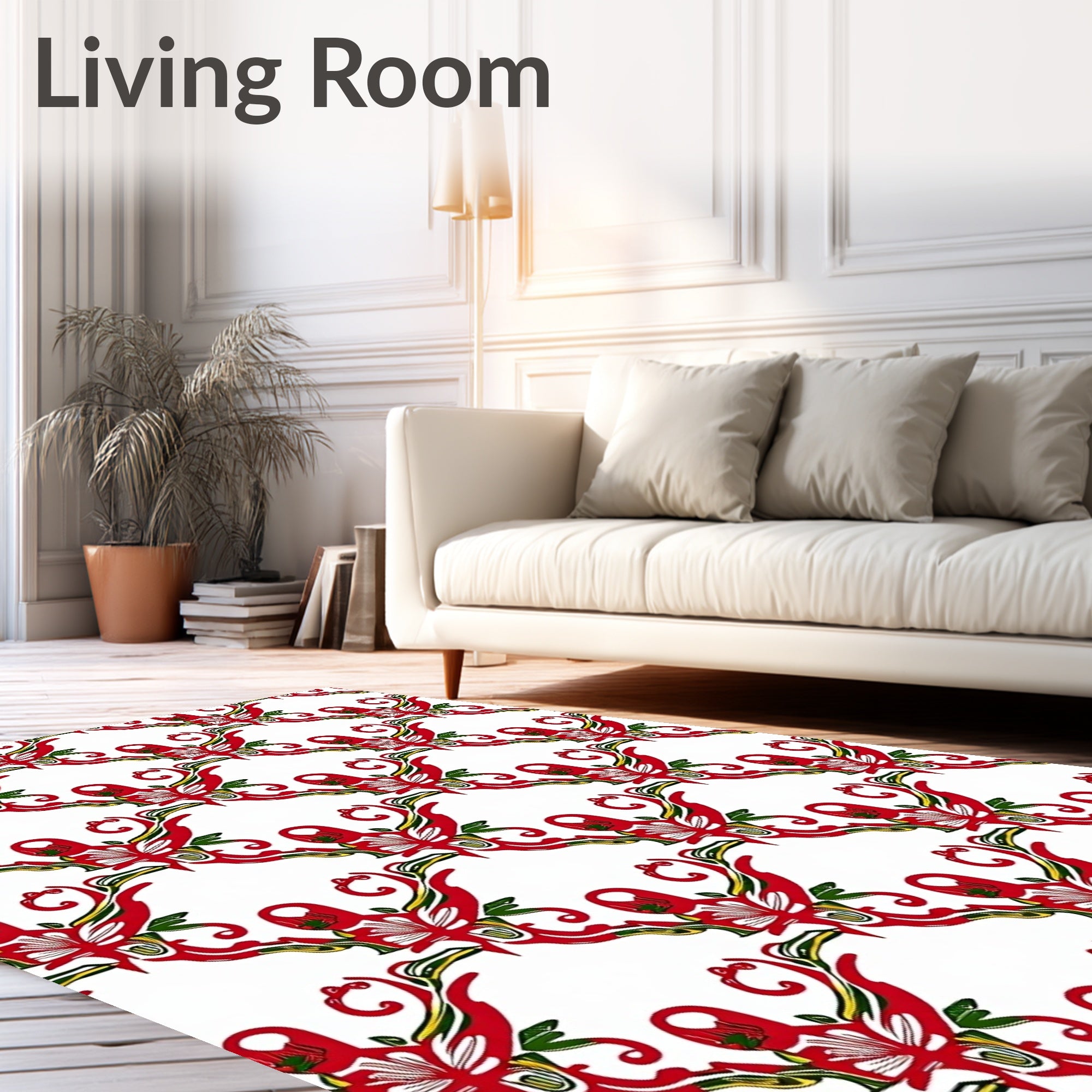 Red Crimson Abstract Floral Swirl Rug