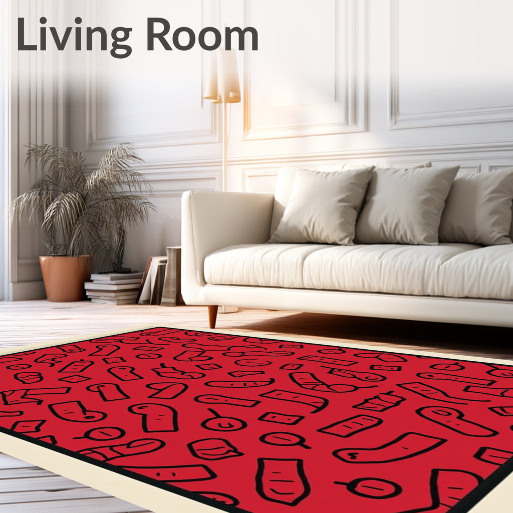 Crimson Abstract Figurine Scatter Rug