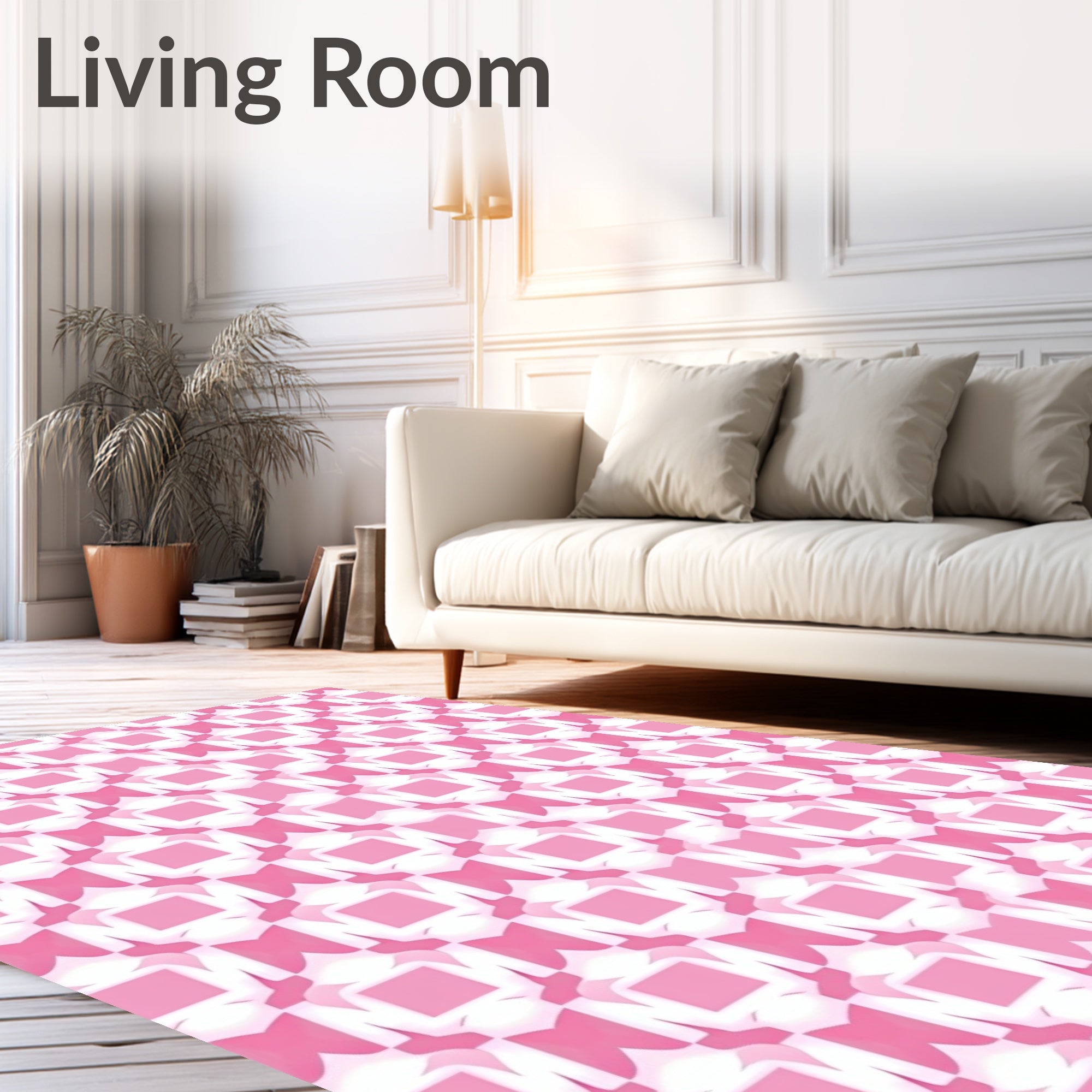 Soft Pink Geometric Square Harmony Rug