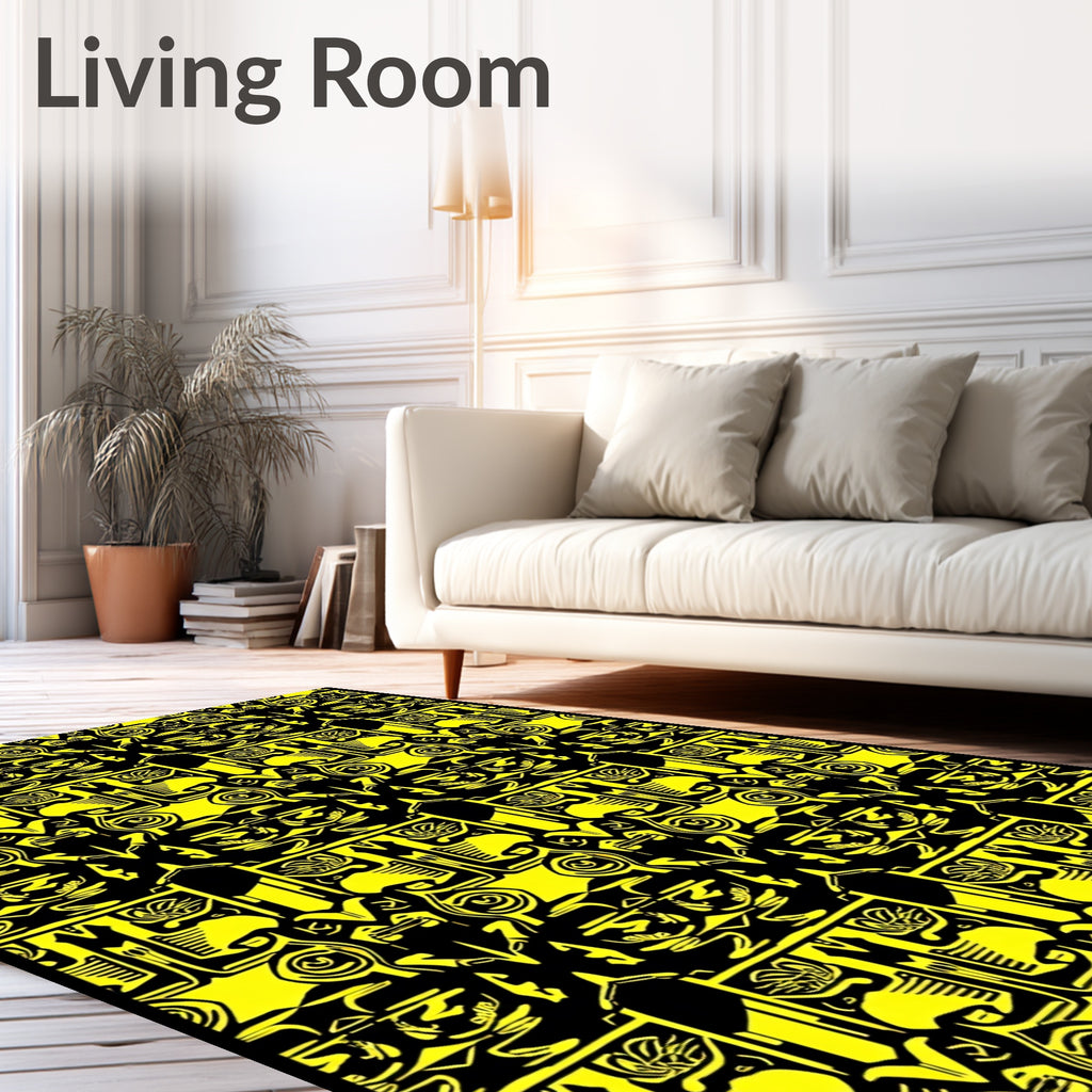 Bold Yellow Abstract Tribal Symmetry Rug