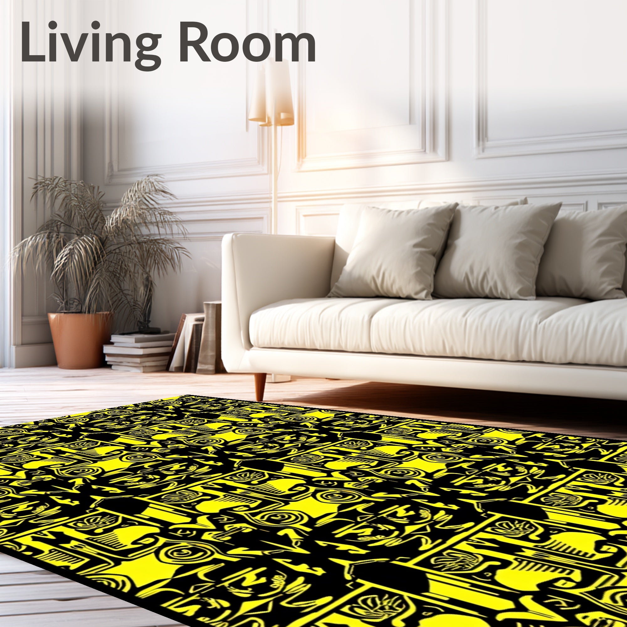 Bold Yellow Abstract Tribal Symmetry Rug