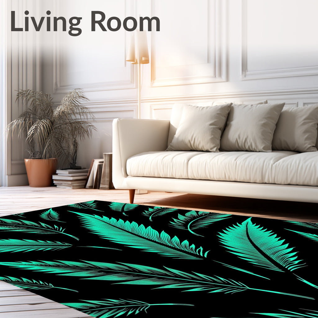 Teal Feather Explosion Dark Background Rug